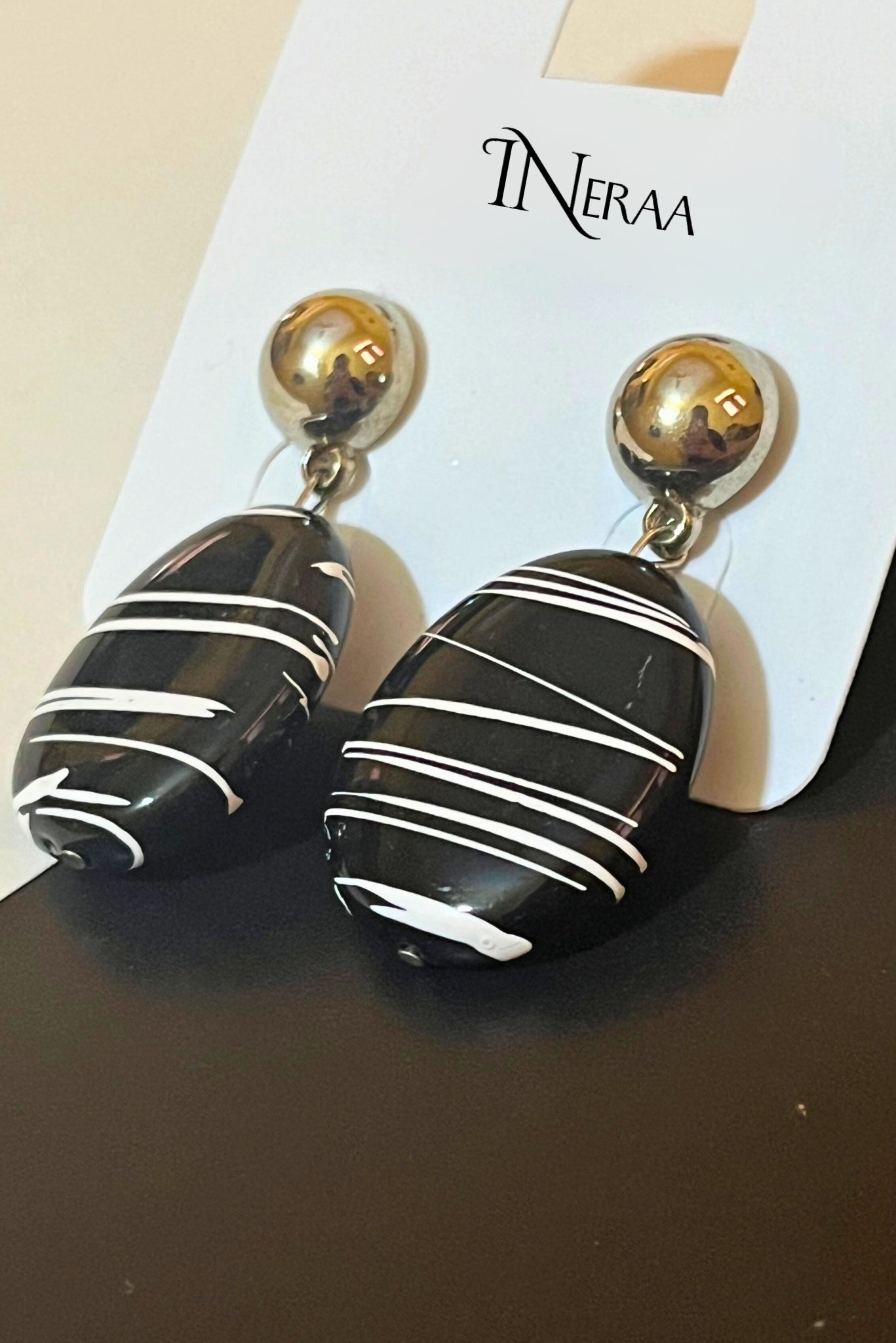 Monochrome Oval Drop Earrings