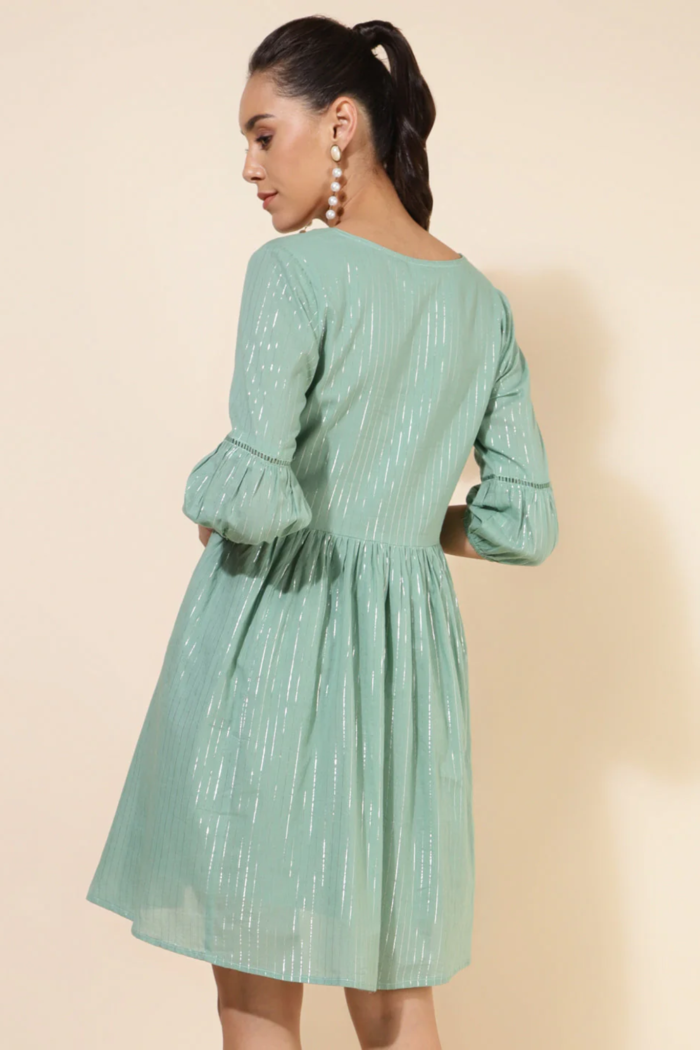 Emerald Embroidered Gathered Dress