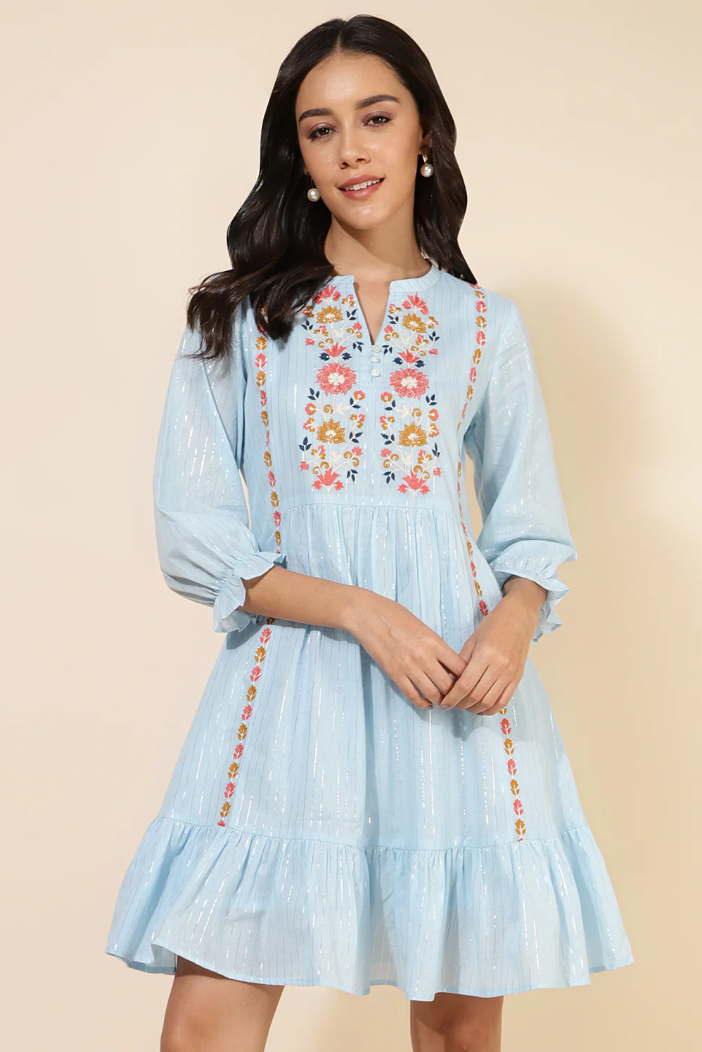 Celestial Blue Embroidery Flare Dress