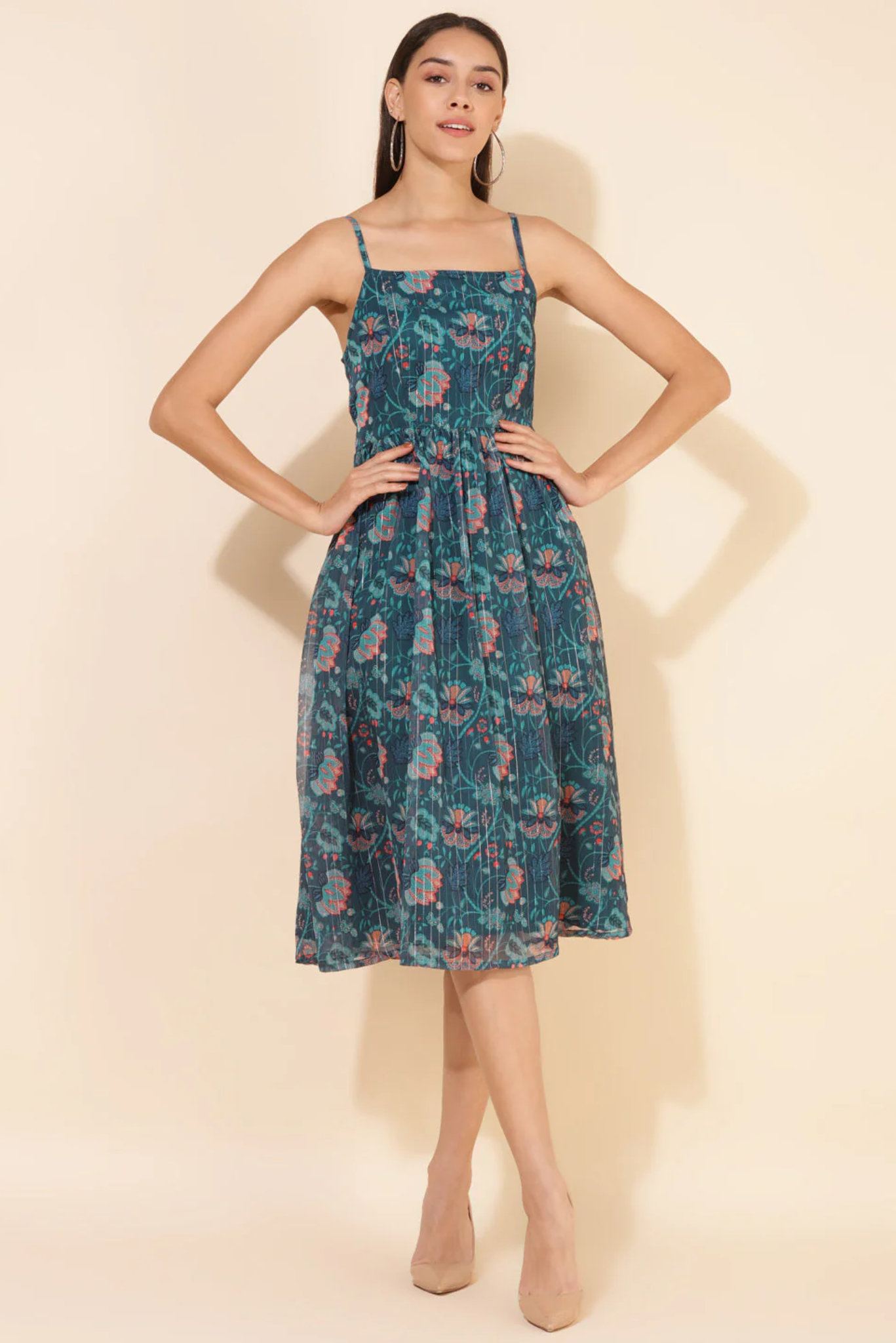 Azure Lurex Bloom Flare Dress