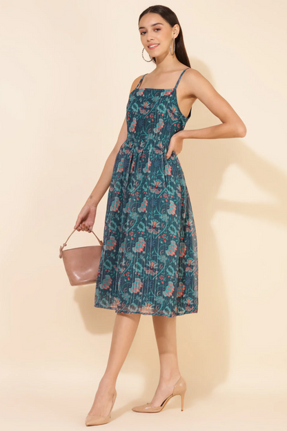 Azure Lurex Bloom Flare Dress