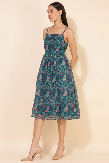 Azure Lurex Bloom Flare Dress