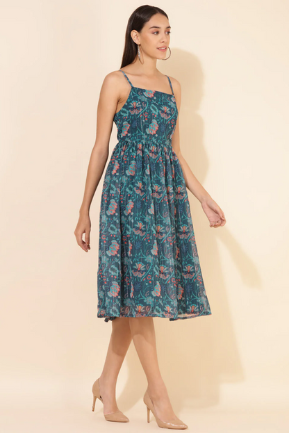 Azure Lurex Bloom Flare Dress