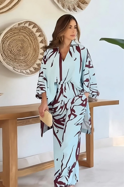 Maroon Splash Kaftan Co-Ord Set