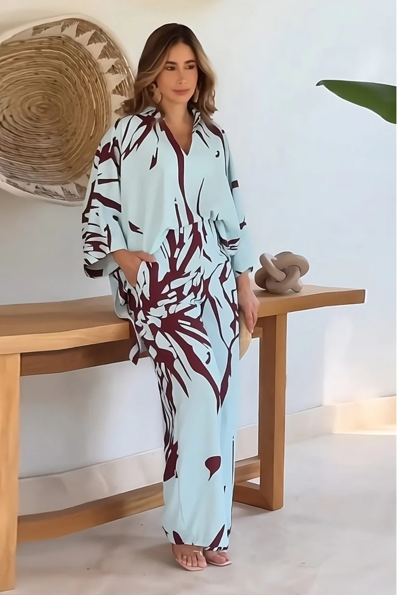 Maroon Splash Kaftan Co-Ord Set