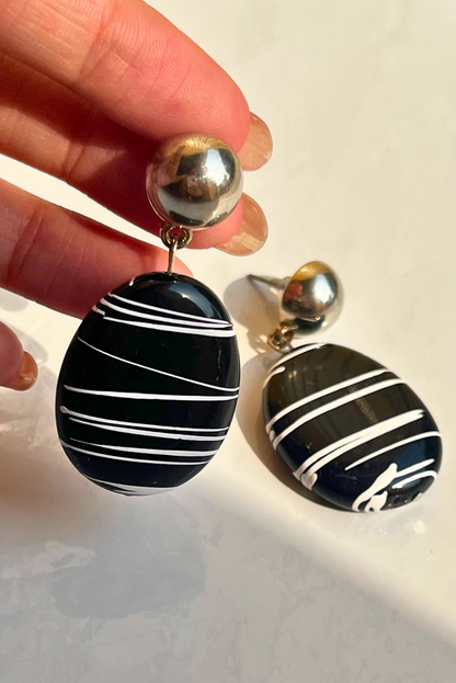 Monochrome Oval Drop Earrings