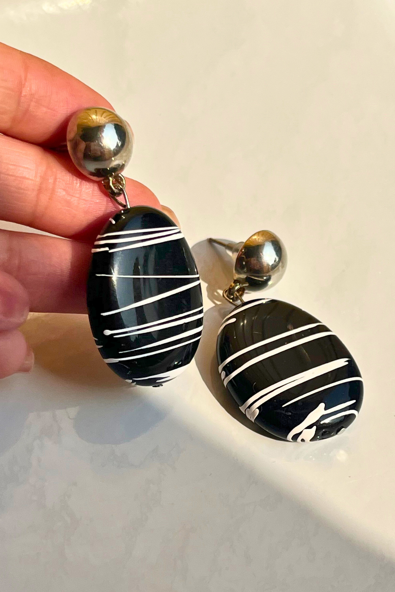 Monochrome Oval Drop Earrings