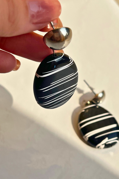 Monochrome Oval Drop Earrings