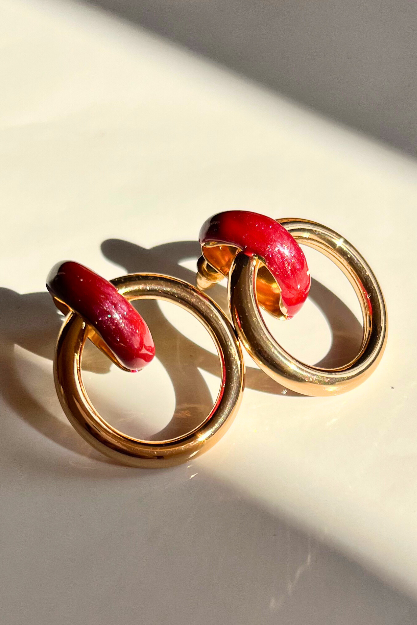 Red Enamel Artwork Drop Earring