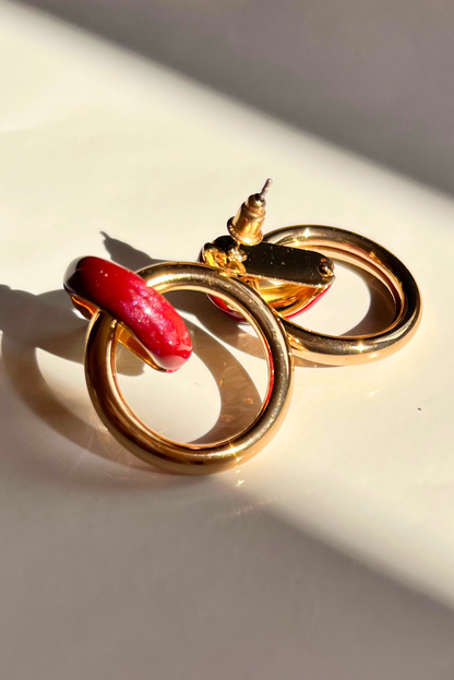 Red Enamel Artwork Drop Earring