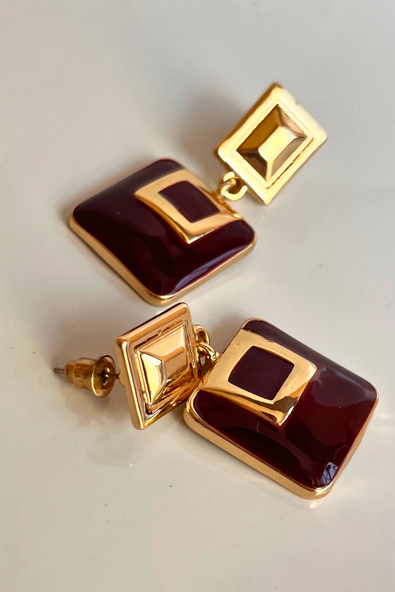 Red Geometric Square Earring