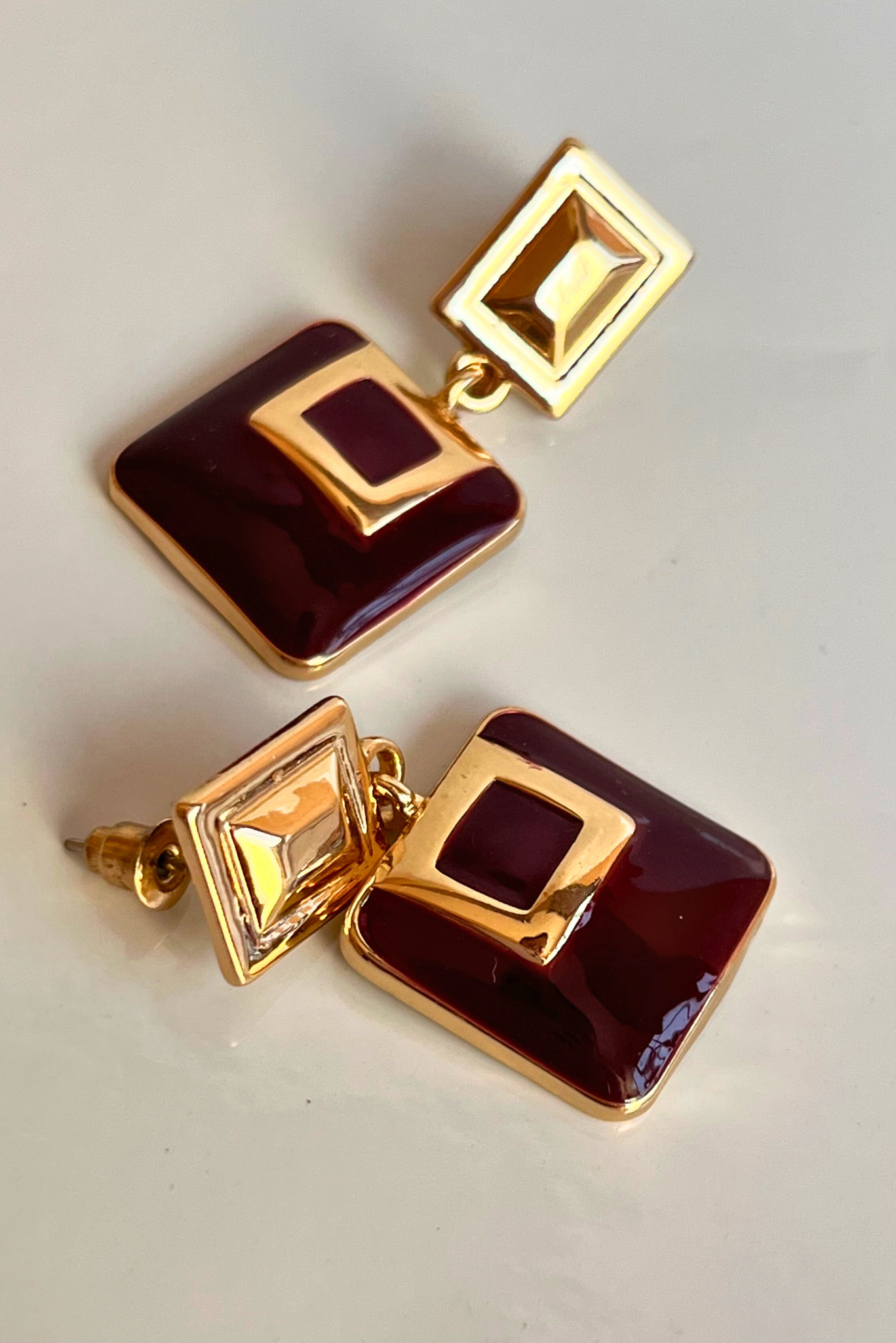 Red Geometric Square Earring