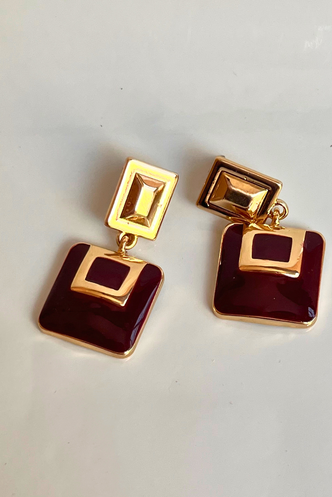 Red Geometric Square Earring