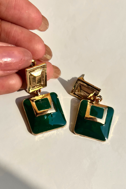 Green Geometric Square Earring