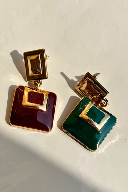 Green Geometric Square Earring