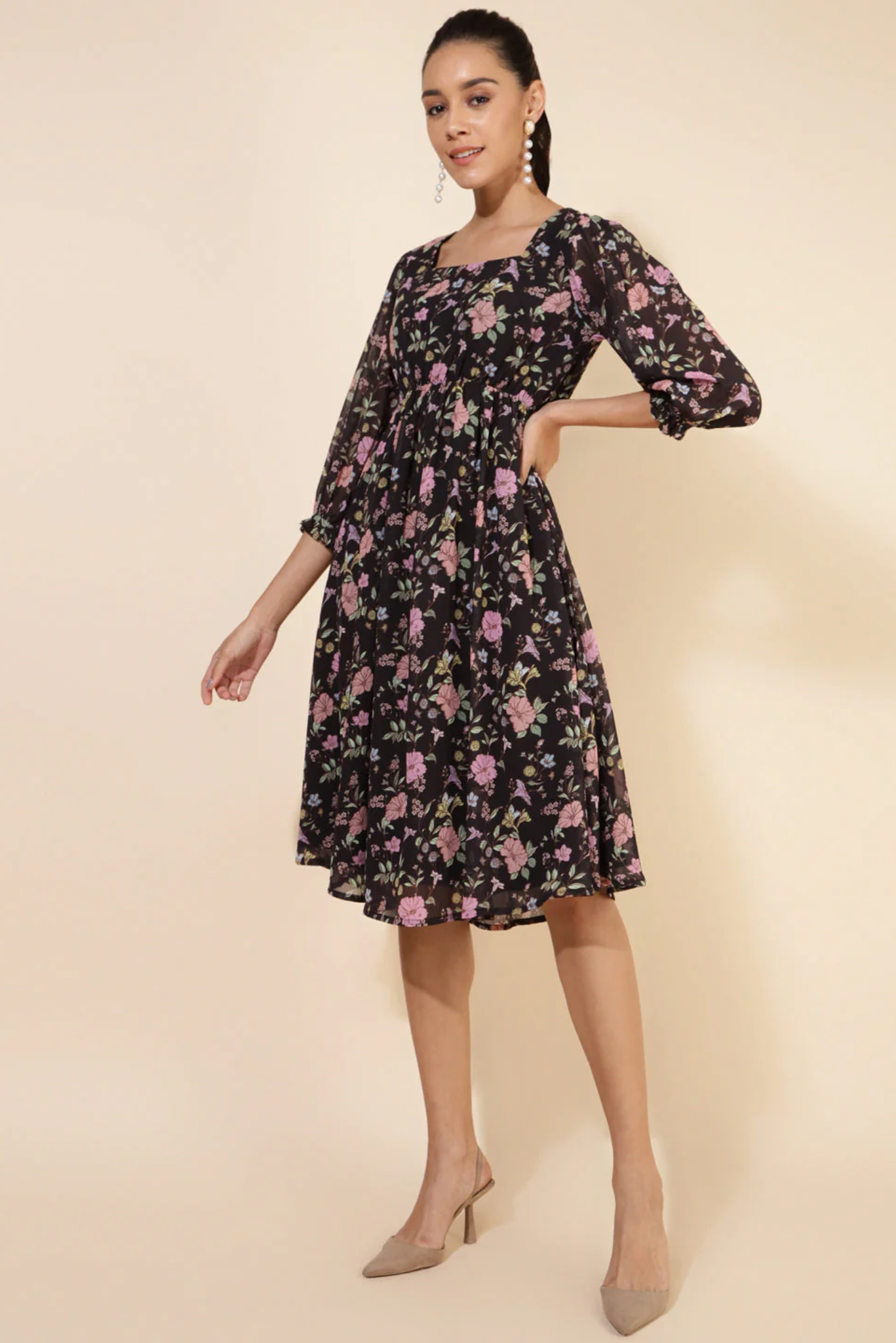 Midnight Blossom Flare Dress